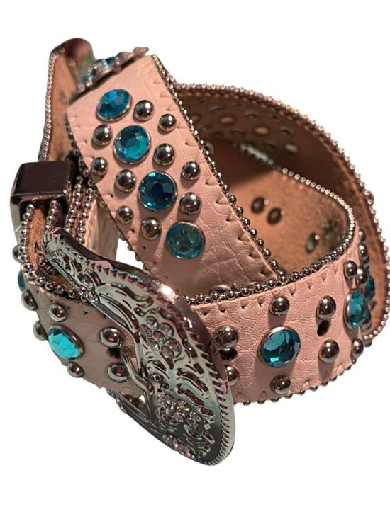 BHW Women’s Rhinestone Studded Leather Western Cowgirl Belt main image 4